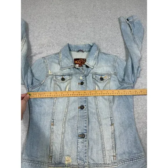 Y2K Hollister Junior Womens Size L Distressed Denim Jacket HCO Surf - Picture 6 of 10